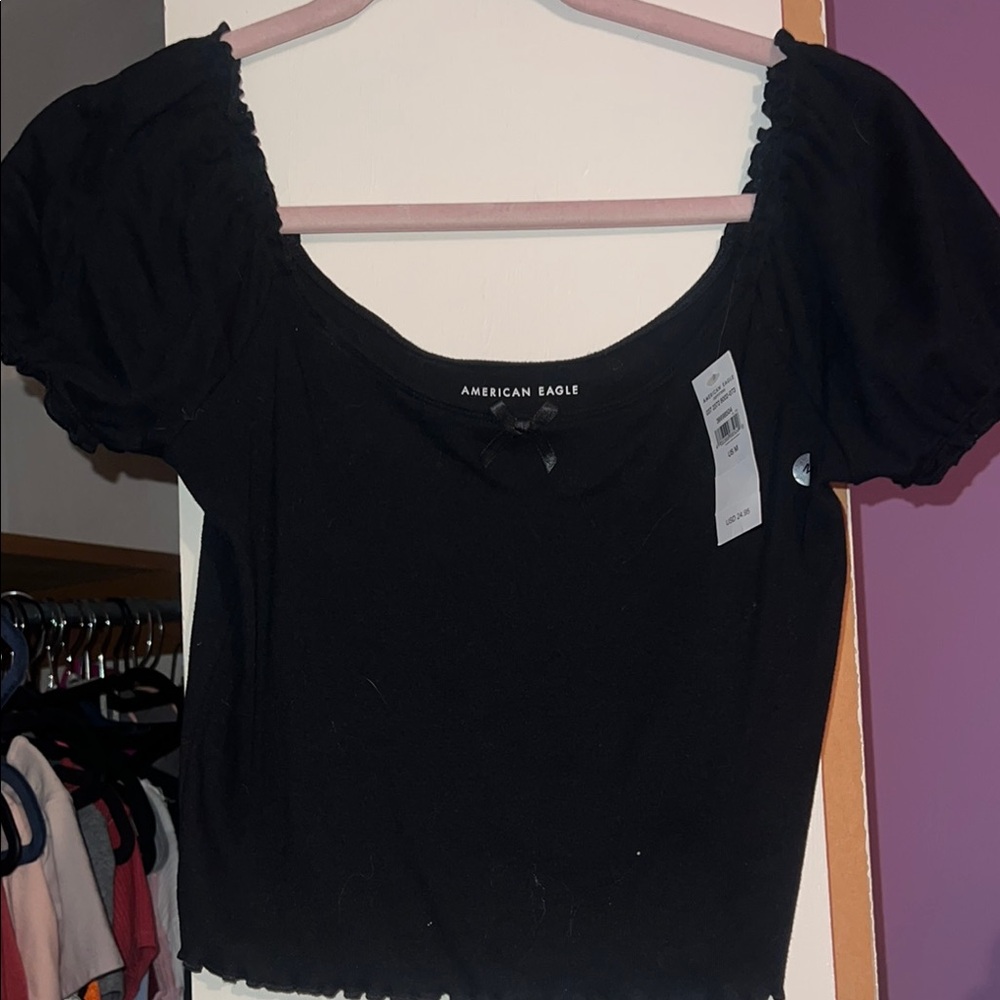 American Eagle Outfitters Black Puff Sleeve Blouse